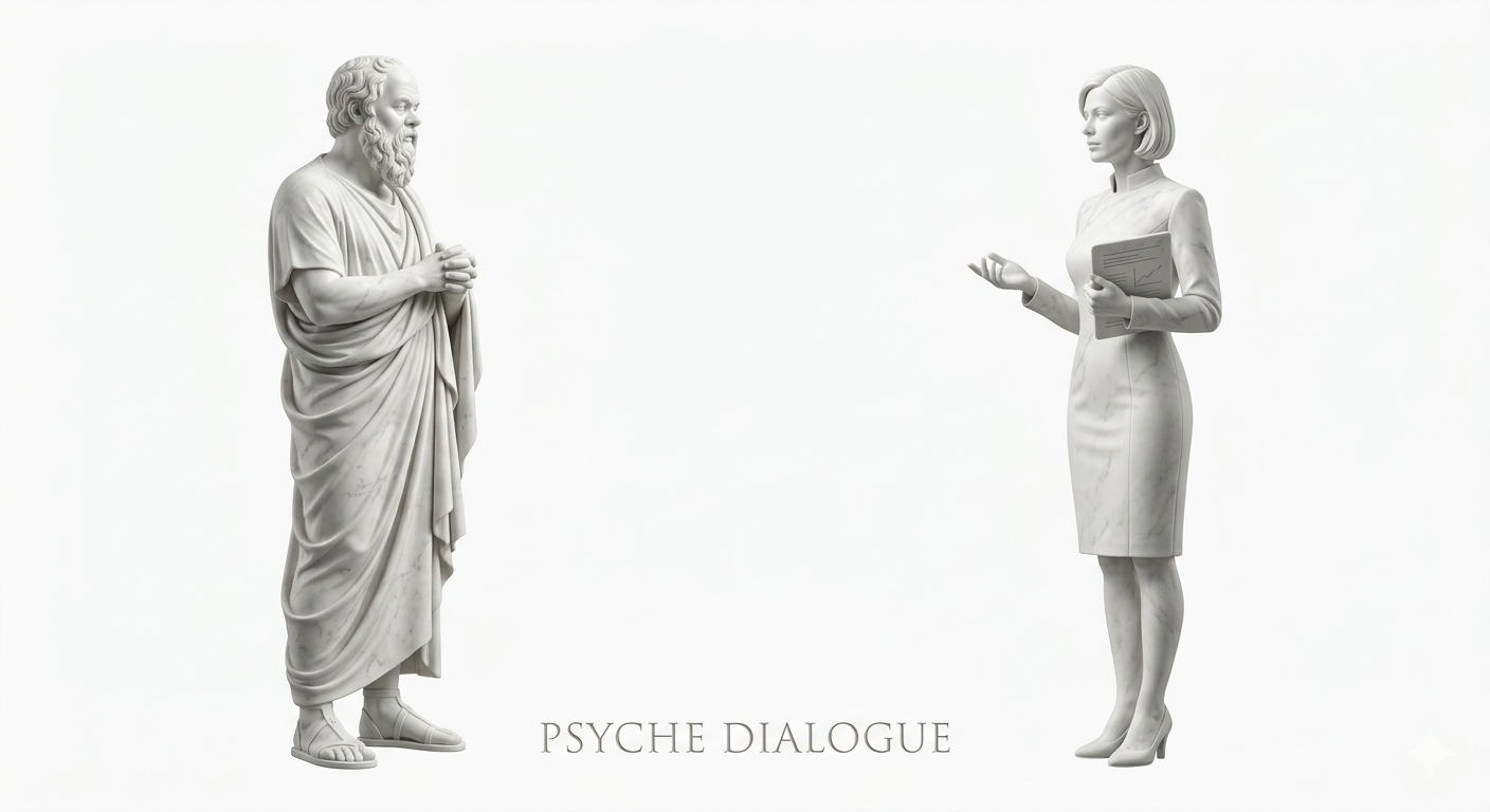 Dialog psyché — reprezentuje hluboké vnitřní zkoumání v průběhu konzultace